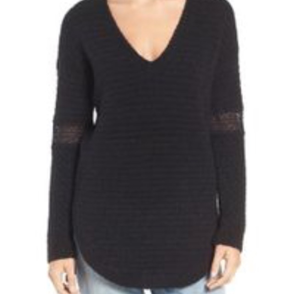 Lace inset v-neck sweater